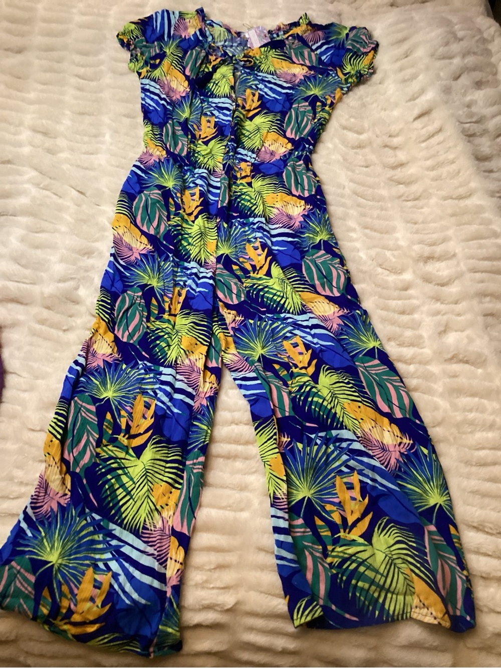 Tropical-Print Wide-Leg Jumpsuit Vacation Ready!